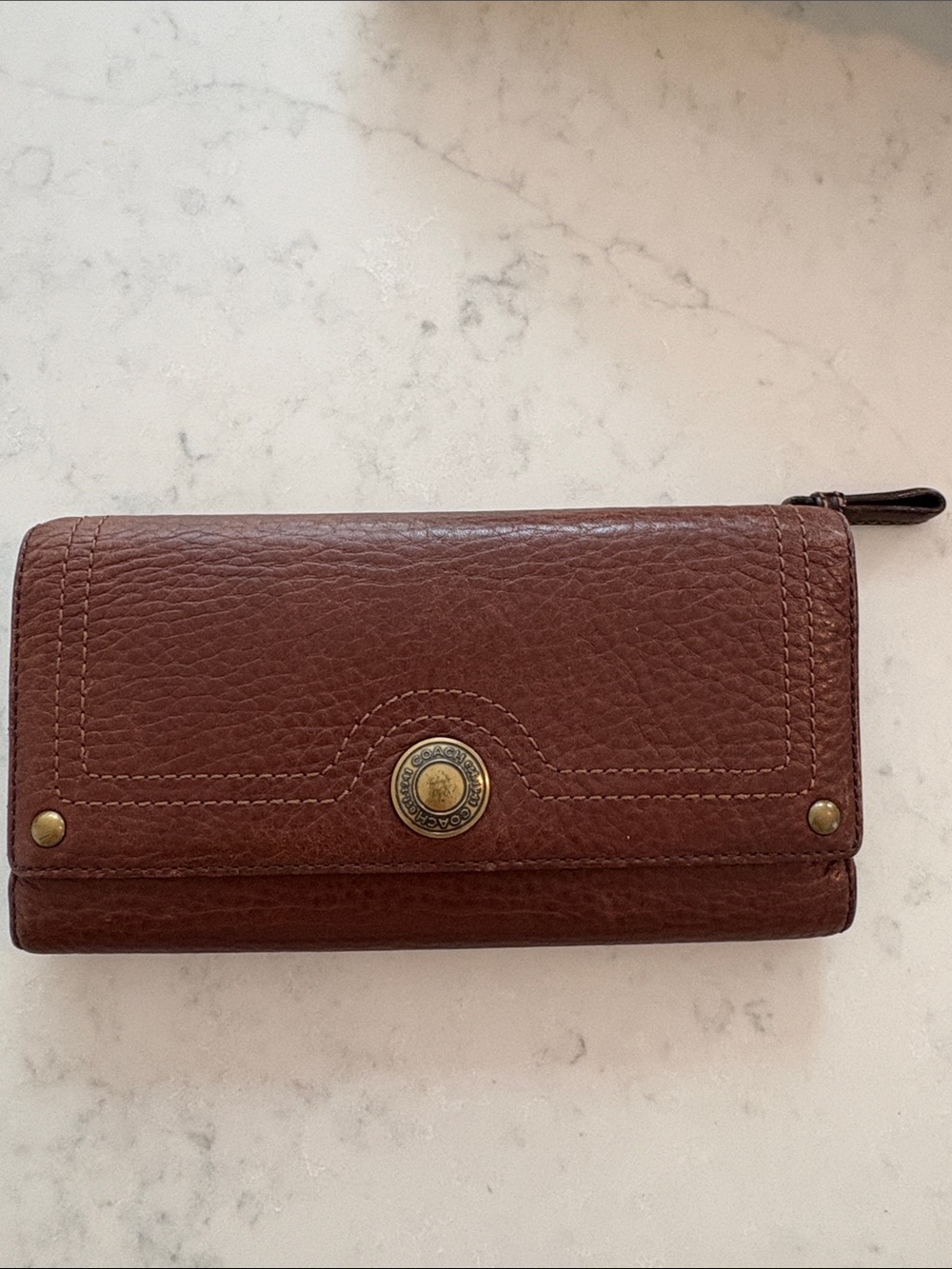 Coach Brown Pebbled Leather Wallet with Checkbook holder